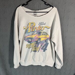 Ford Pullover Sweater Women’s Size Medium Large Cream Cut Off Neck Pinto Retro